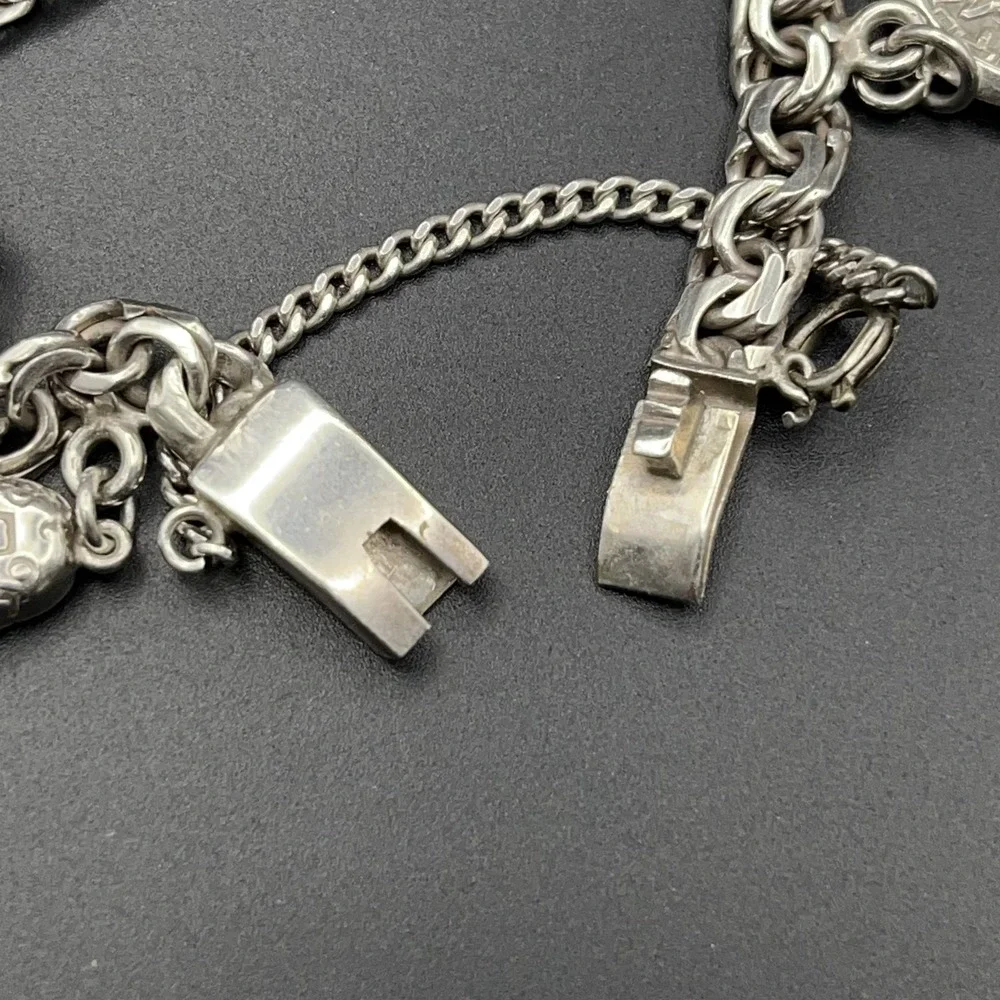 Vintage Sterling Silver Charm Bracelet with Sphere Fold-Out Photo Locket Mexican